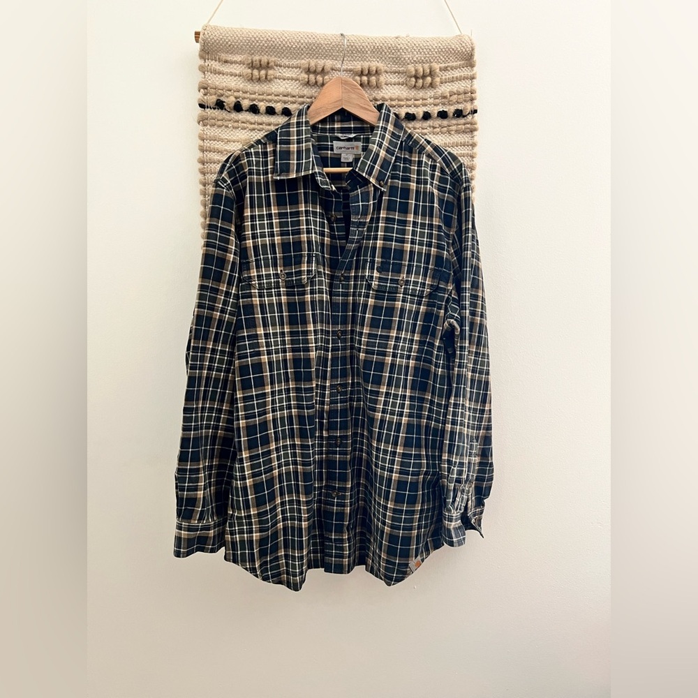 Carhartt Men's Tan and Black Plaid Shirt